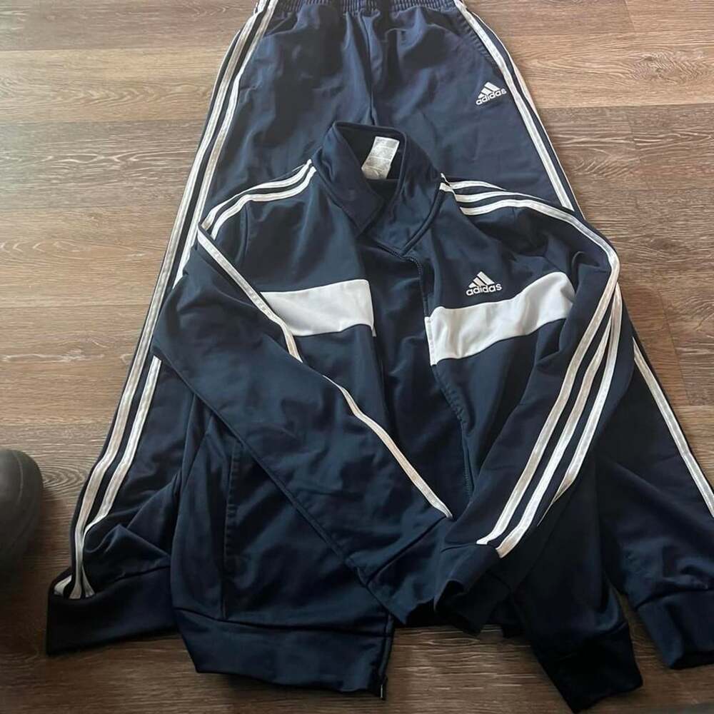 Adidas Tracksuit Size (14/16) Navy Blue White Stripes Poly